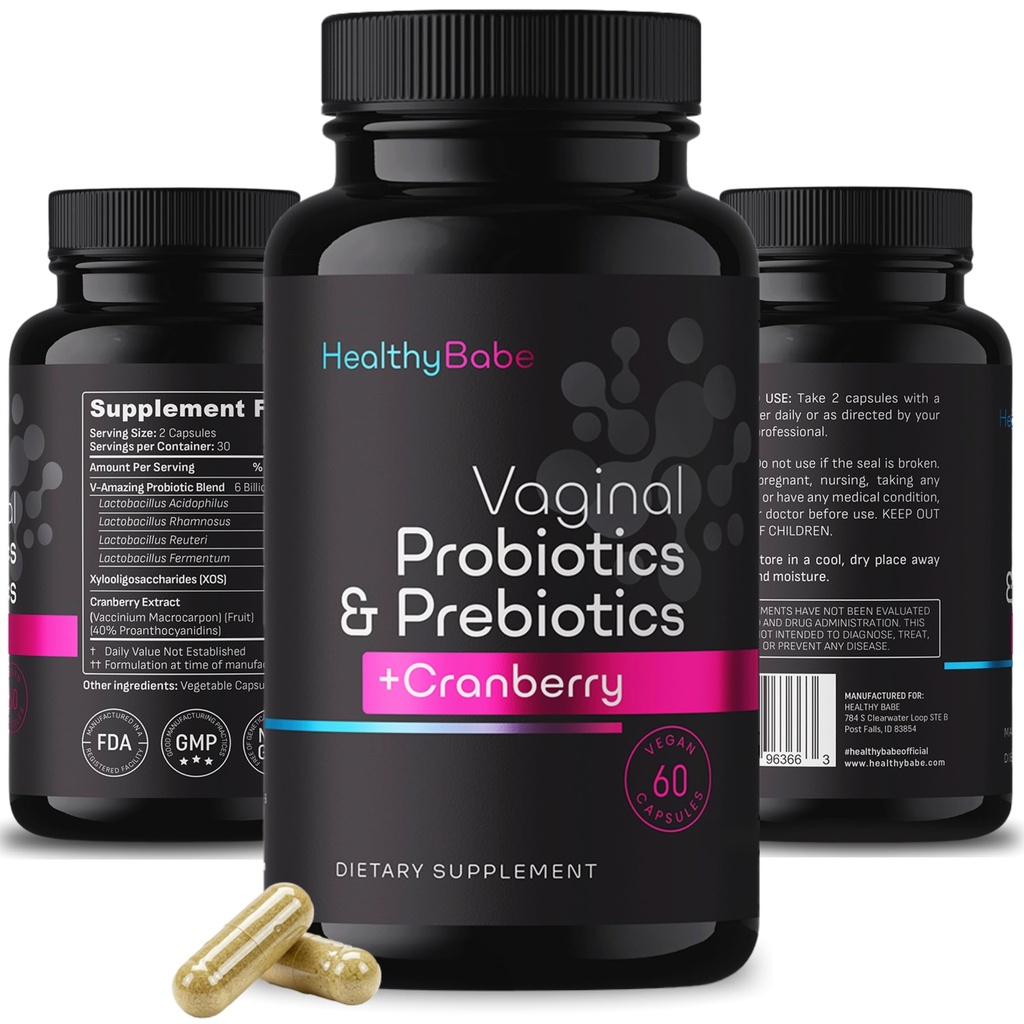 Probiotice Vaginale sanatoase pentru femei + Prebiotice si Pastile de cranberry, PH Balanta, Odor sanatos, Drojdie, Suport Immun, Sanatate Microbiom pozitiva, Femeii
