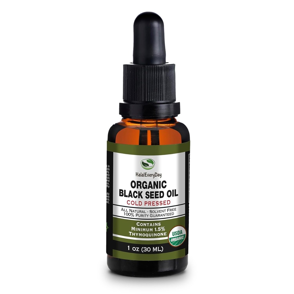 Ulei de semințe negru organic - USDA Certified Cold presat Sticla de sticlă Peste 1,5% Thymochinonă 3X puterea turcească negru Cumin Nigella Sativa non-GMO 100% ulei de semințe negre pură (1oz sticla picurător)
