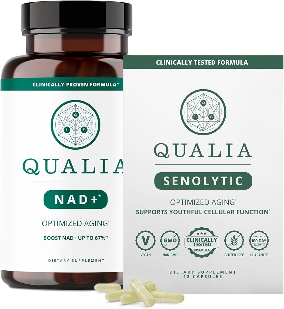 Qualia Life Sciences Bundle Qualia NAD+ & Qualia Senolitic, Clinic testat Supliment, Can Boost NAD+, imbatranire Supliment