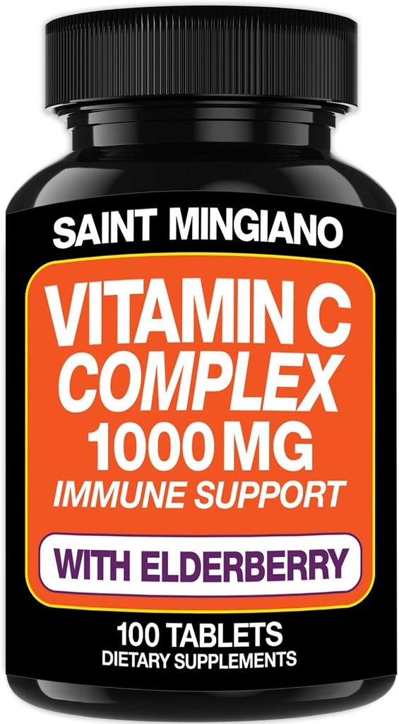 Vitamina C 1000mg cu supliment de elderberry - Dublu Doza standard cu 14 Ingrediente specifice - 100 capsule / 3 luni