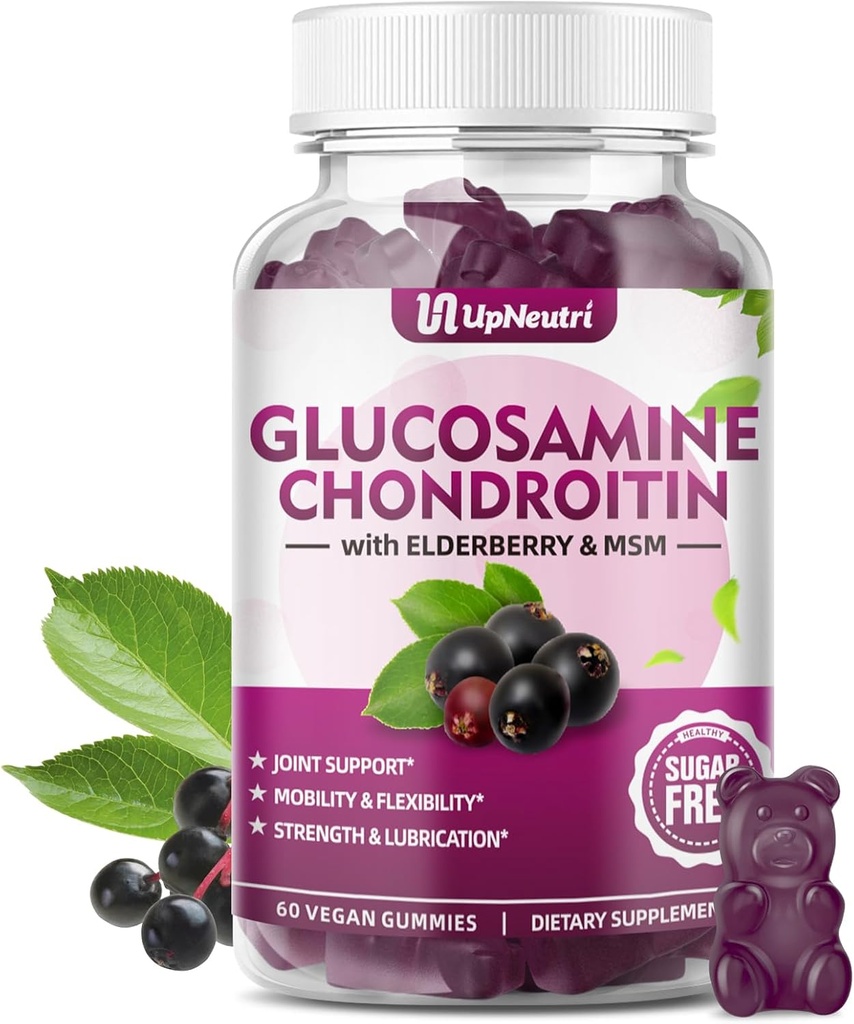 Glucosamină Chondroitin Gummies Zahăr liber, extra Putere 1500mg Glucosamină cu Chondroitin MSM & Turmeric, Supliment comun de sprijin pentru bărbaţi şi femei Sănătate comună (60 Count (Pachet de 1)