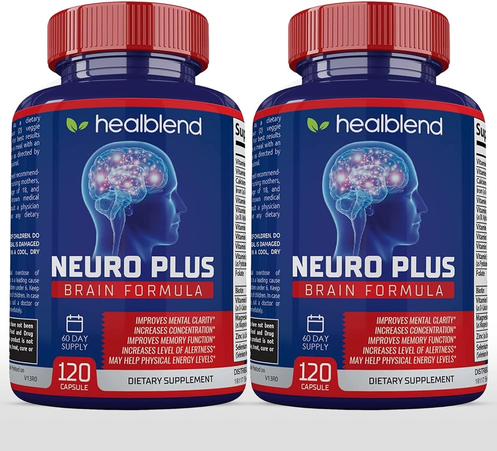 Neuro Plus Brain & Focus Formula - Nootropic Brain Booster Supliment, Suporturi de sănătate cerebrală, Claritate mintală și focalizare - Îmbunătățește concentrația și energia mintală 
