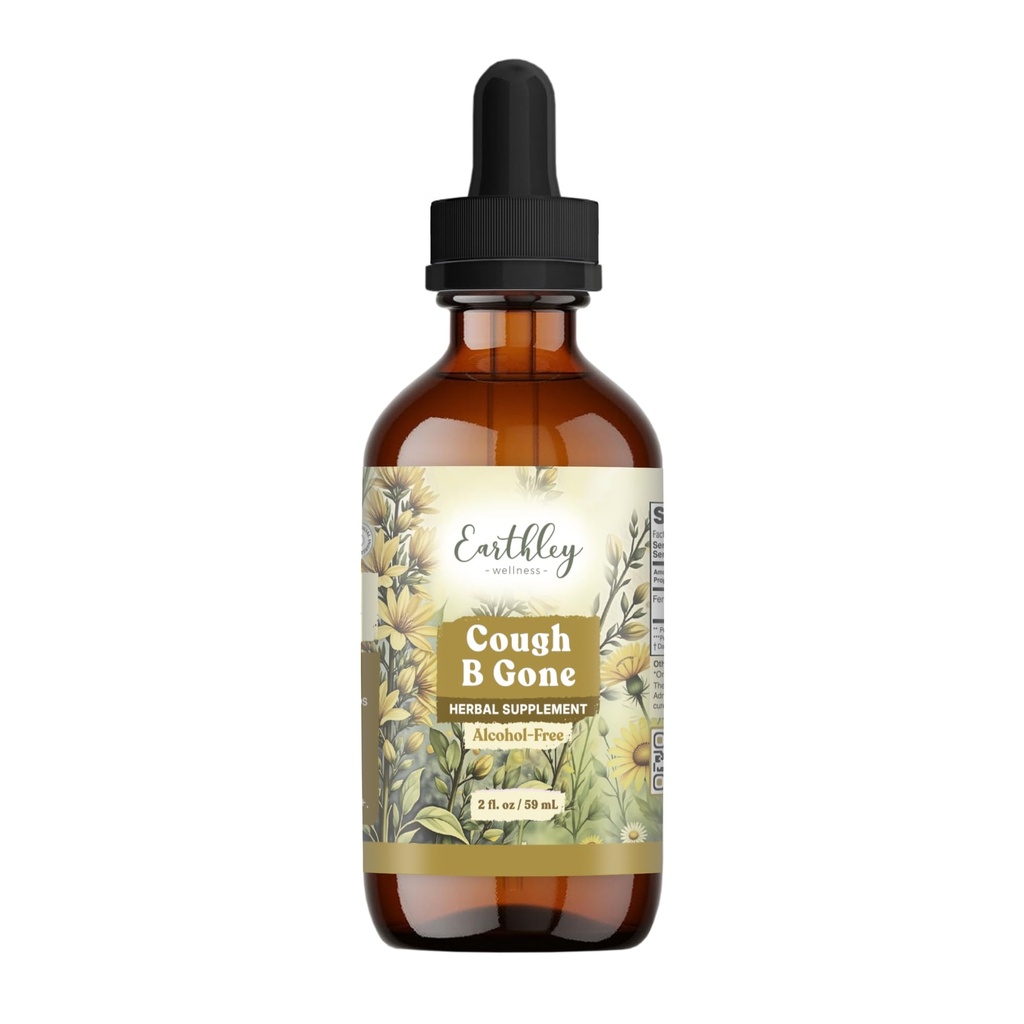 Earthley Wellness, Tuse-B-Gone, Tinctură de plante fără alcool pentru copii & Adulți (6 luni+), Rece și tuse Remedy, Soothes Sore Throats, Promovează Lung Health, și detoxificare (2oz, copii)