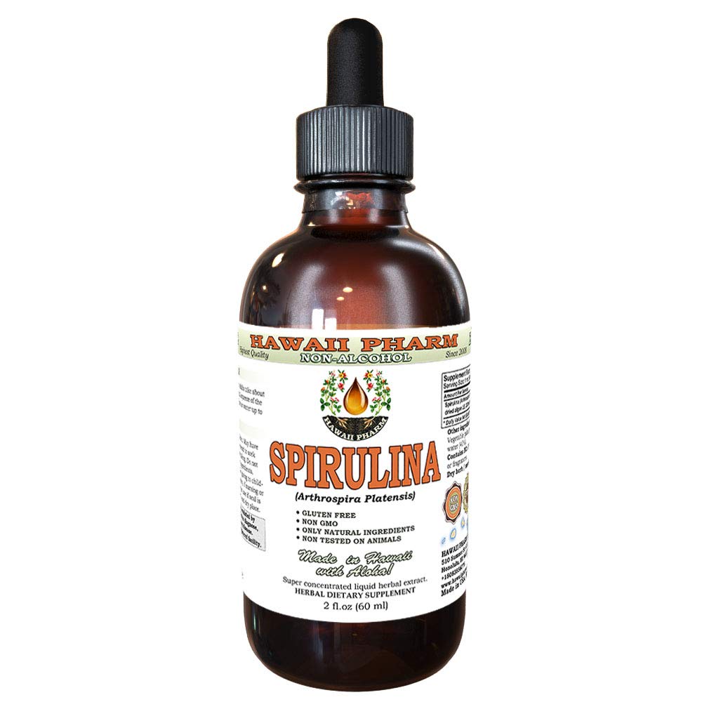 Spirulina Extract de lichid fără alcool, Spirulina organică (Arthrospira platensis) Algae Glicerite uscate Supliment natural de plante, Hawaii Pharm, SUA 2 fl.oz