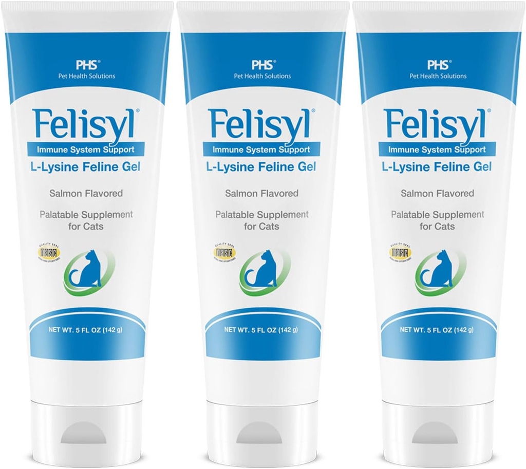 Felisyl L-Lysine Gel pentru pisici (5oz)  Usurinta Sforait, nas Runny, si Watery Eyes. Aroma de somon gustos - Made in the USA (3 Pack)