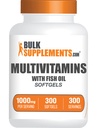 BulkSupplements.com Multivitamine Softgels - Daily Multivitamine Supplement, Multimineral pentru bărbați și femei cu ulei de pește - Gluten Free, 1 Softgel per Serving (1000mg), 300 Conte (Pachet de 1)