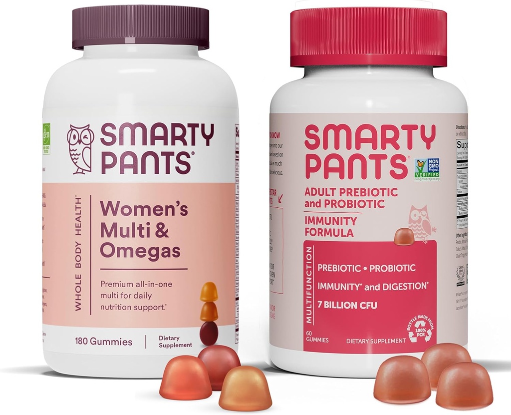 SmartyPants Femeii Multivitamine și Probiotic Imunity Bundle: Omega 3 ulei de pește (EPA/DHA), Methylfolat, CoQ10, Vitamina D3, C, Digestive & Immune Supplement (30 Day Support)