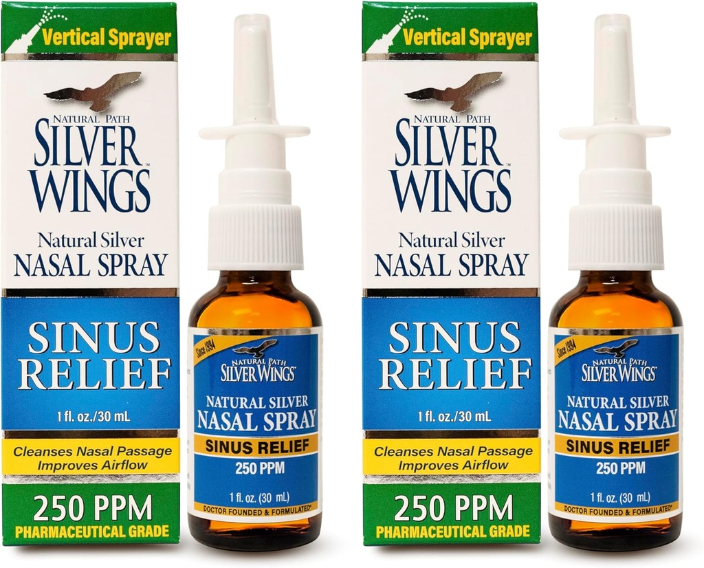 Natural Path Aripi de argint Sinus Relief Spray Nasal natural de argint - 250ppm - 1 oz - 2 ambalaj