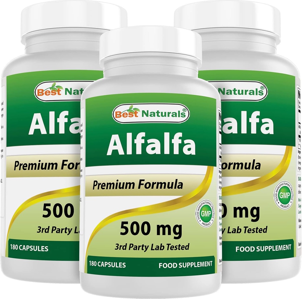 Cele mai bune Naturale Alfalfa Green Super Food 500 mg 180 capsule (180 Count (Pachet de 3)