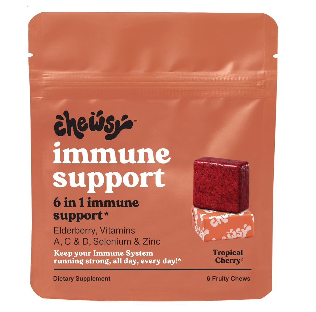 Chewsy - 6-in-1 Suport imun Chews cu Elderberry - Vitamina C, A și D, Zinc și Seleniu - Înfăşurat individual - aprovizionare de 6 zile