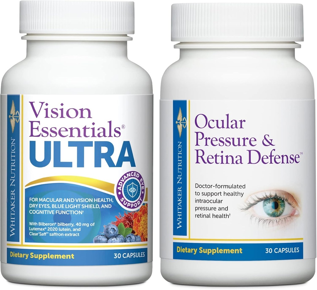 Premium Eye Health Bundle include vizualizari esentiale ULTRA pentru sanatate maculara si retinala, ten ocular, presiune oculara, ochi uscati si presiune oculara & Retina de aparare pentru intraoculare sanatoase suplimentare