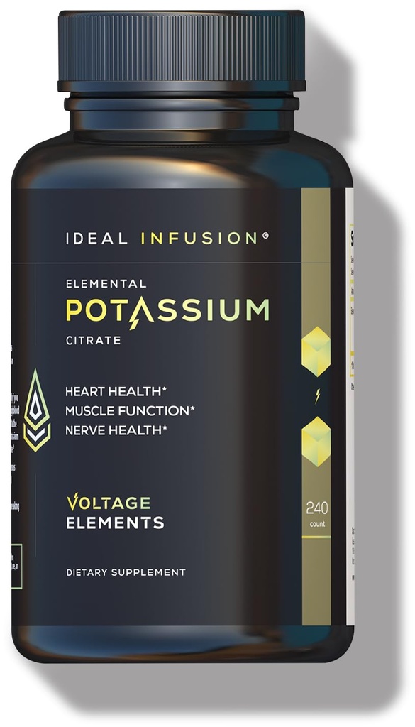 Elemente de tensiune Citrat de potasiu 1430 mg - Heart & Rinichi, Echilibru electrolitic, Funcția nervoasă - Potasiu elementar 500 mg (240 capsule) Vegan