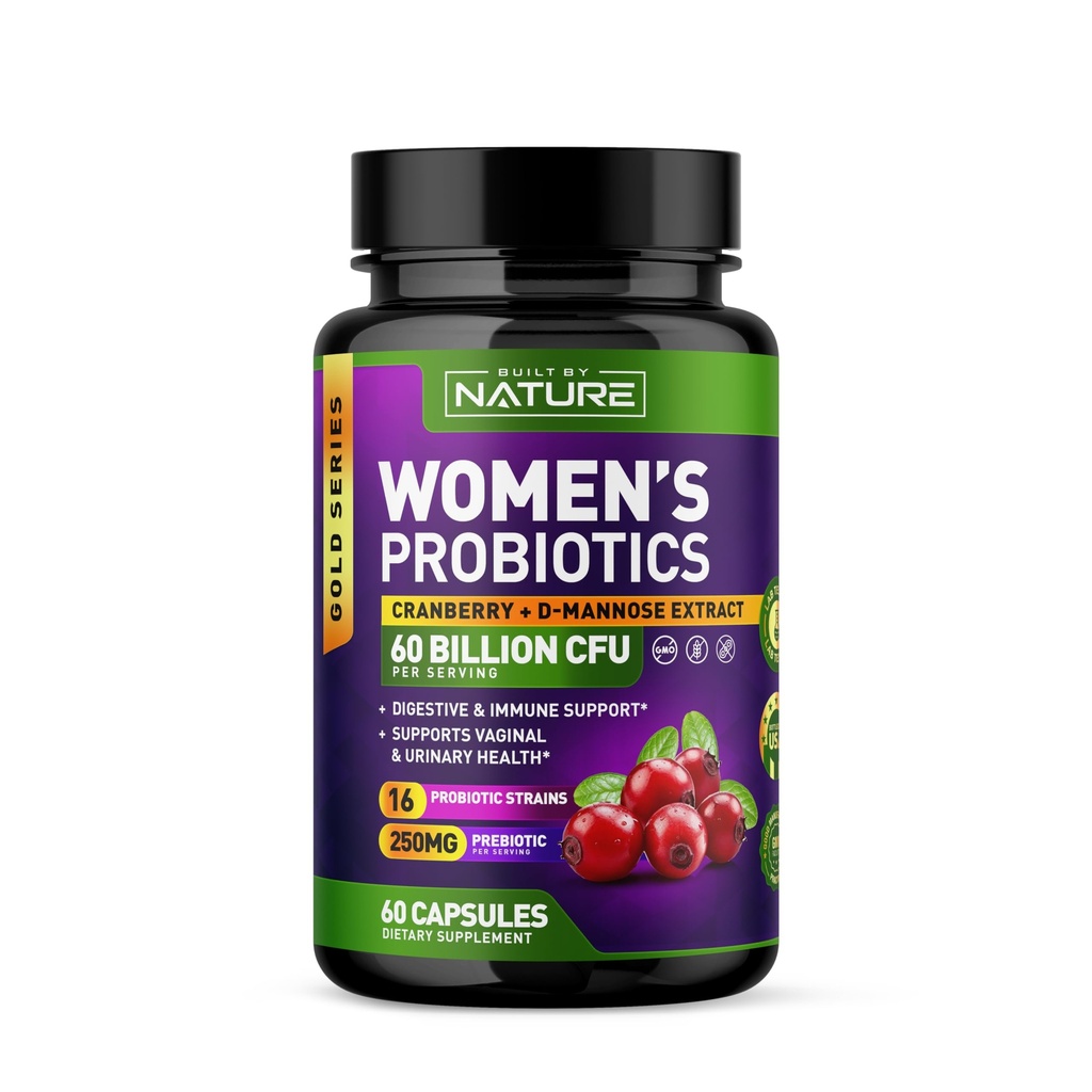Probiotice pentru femei - 60 miliarde CFU, 16 tulpini, cu cranberry, D-Mannose & Prebiotice - Suporturi Digestive, Immune, & Vaginale Sănătate - non-GMO, Dairy & Gluten-Free - 60 Capsule vegetale