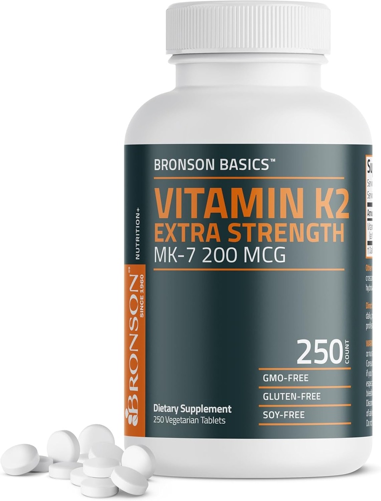 Bronson Vitamina K2 MK-7 200mcg Extra Putere, 250 comprimate vegetariane