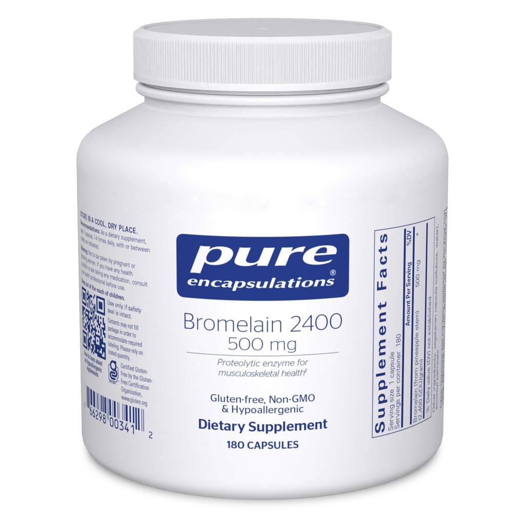 Encapsulations Pure Bromelain 2400 500 mg - for Digestive Support & Musculoschelestal Health - Supports Joints & Muscle Recovery* - Proteolitic Enzimes - Vegan - 180 Capsule