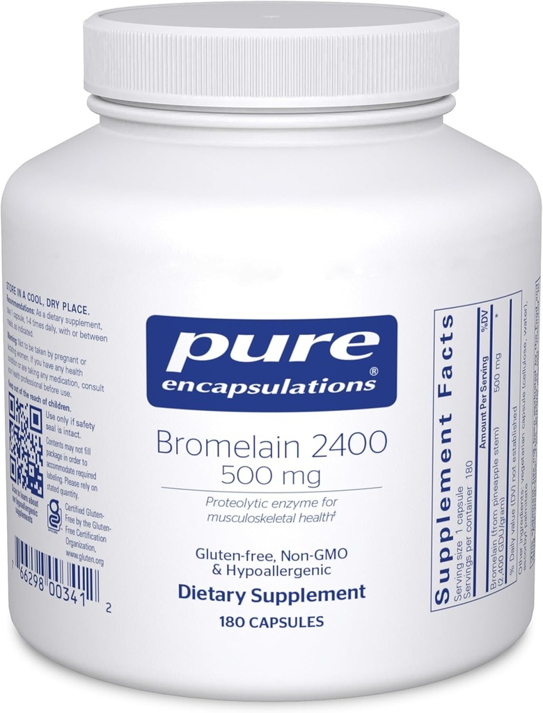 Encapsulations Pure Bromelain 2400 500 mg - for Digestive Support & Musculoschelestal Health - Supports Joints & Muscle Recovery* - Proteolitic Enzimes - Vegan - 180 Capsule