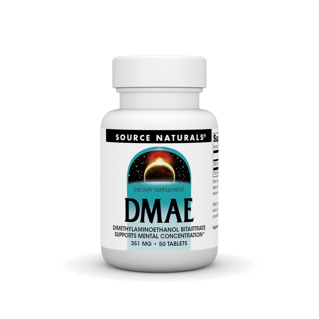Sursa Naturals DMAE, Dimetilaminoetanol Bitartrat - Suportă concentrația mentală - 50 comprimate