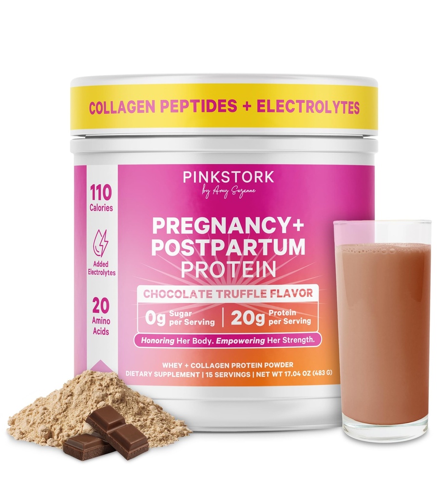 Pink Stork Sarcina si Postpartum Proteina pulbere pentru femei, 20g Whey & Colagen, Prenatal & Alaptare Proteina Shake Mix pentru energie, recuperare & hidratare, Ciocolata, 15 Serviri
