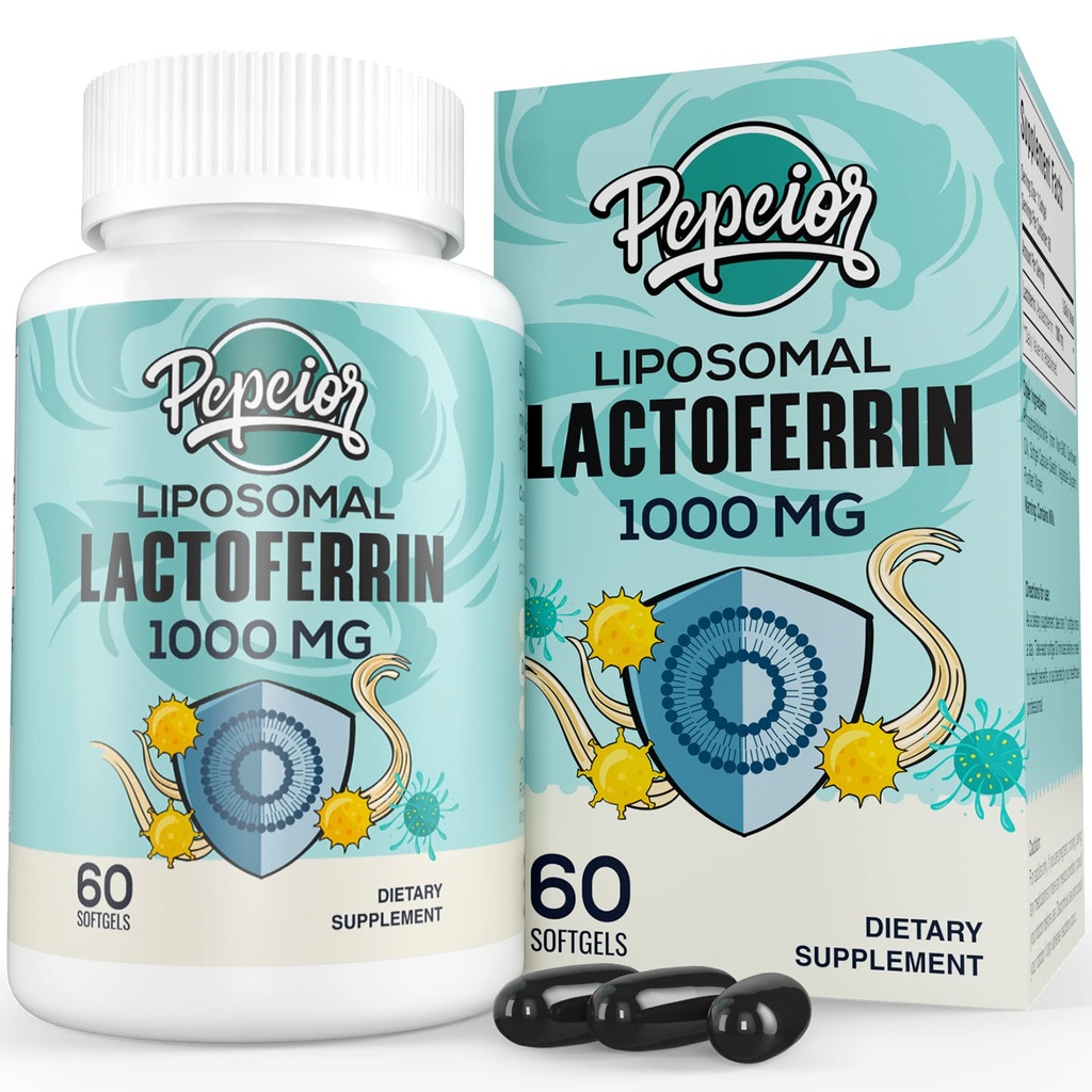 Lactoferrină bovină lipozomală 1000 mg - Absorbţie mai mare - pentru absorbţie de fier şi funcţie imună Suplimente lactoferrine pentru adulţi, 60 Softgels