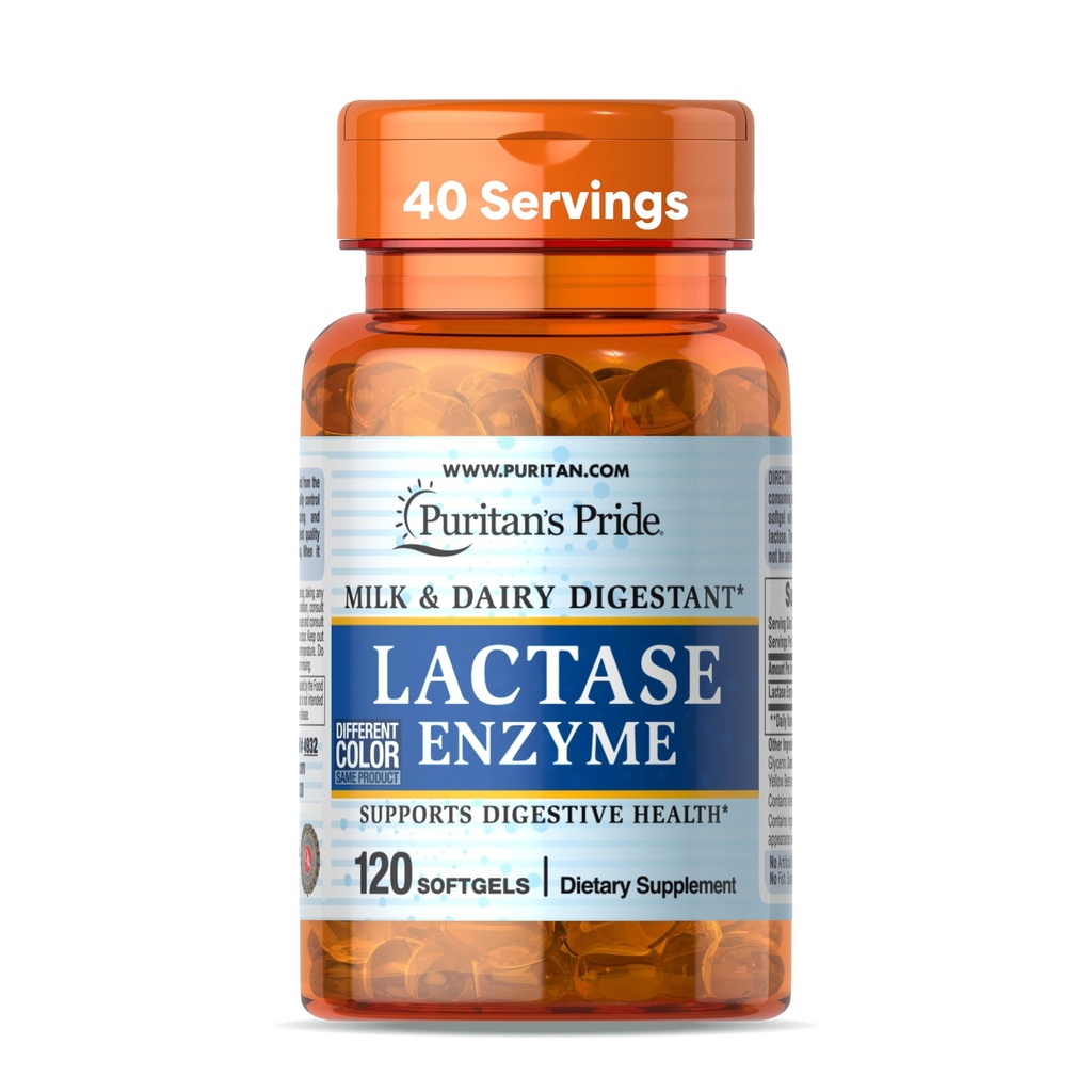 Puritanul lui Lactase Lactase Enzyme, lapte și lactate Digestant, Dietary Supplement Support for Digestion, and Cellular Energy Support, 40 Day Supply, 120 Softgels