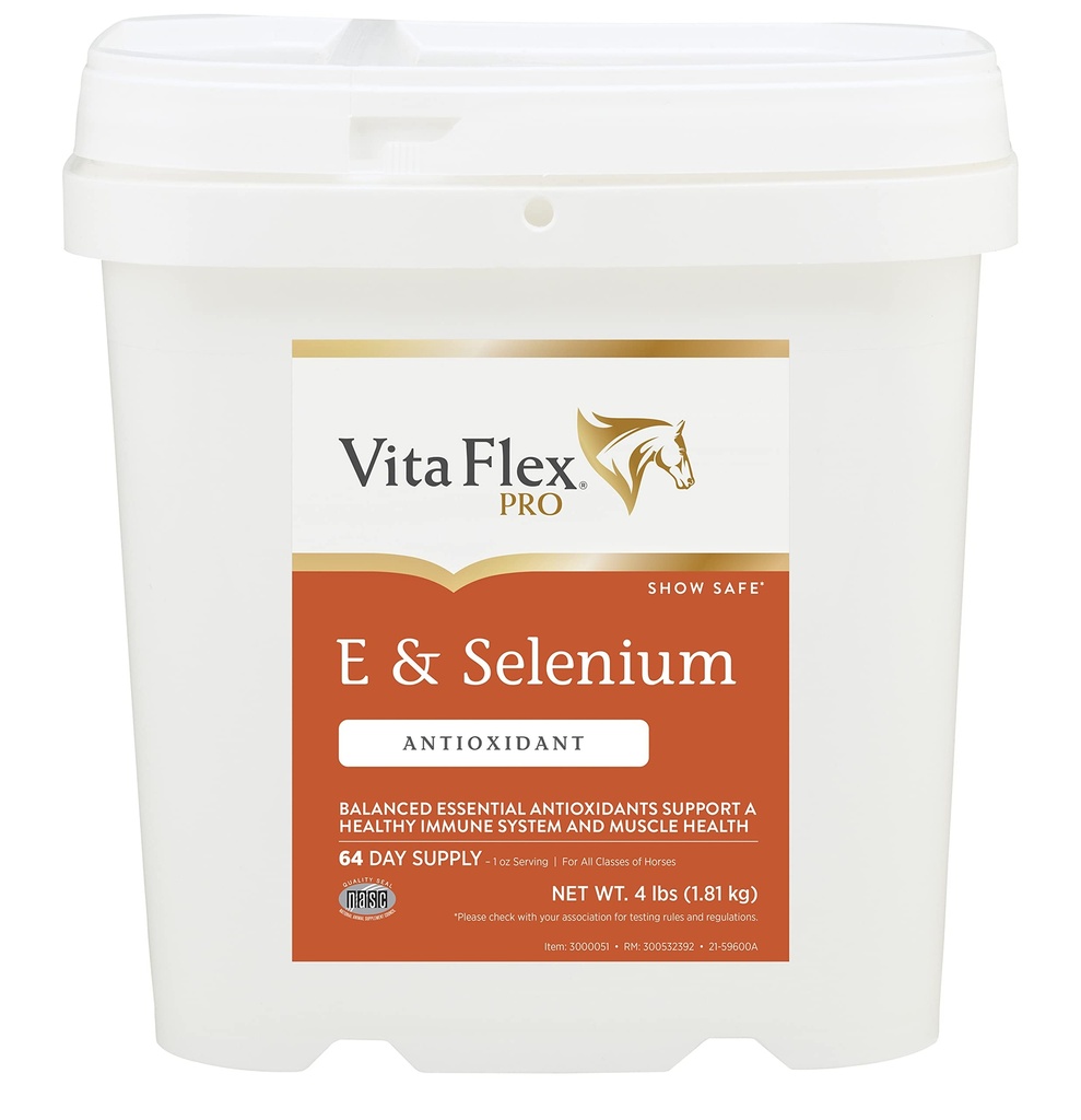 Vita Flex Pro E & Seleniu Supliment, vitamina E și pulbere de seleniu pentru cai, antioxidanți echilibrați, suplimente de vitamine equine E, vitamine de cal și minerale, 4 lb, 64-zi de aprovizionare