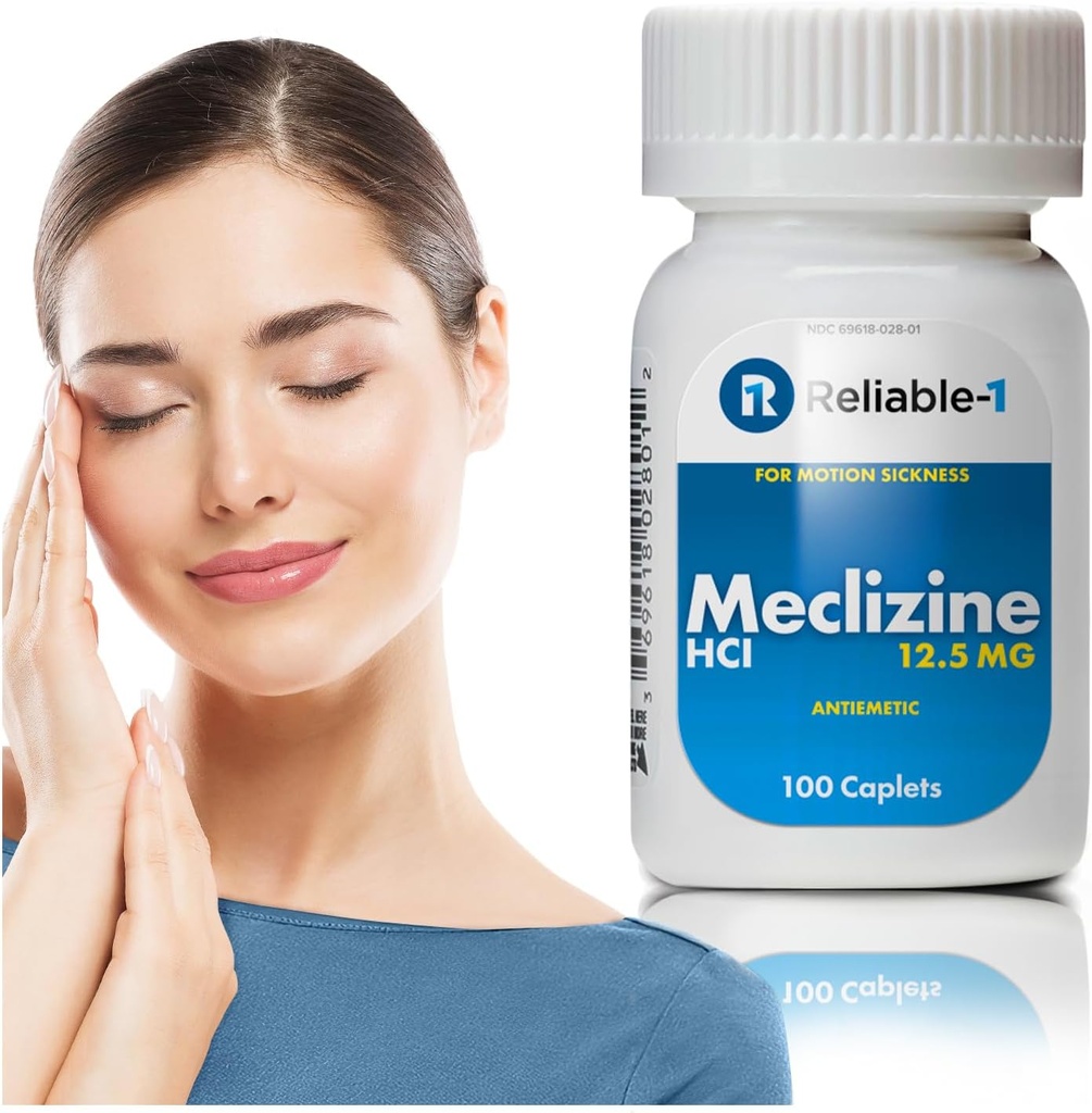 Laboratoarele de încredere 1 Meclizină HCL 12,5 mg Caplete - Preveni greaţă, vărsături şi ameţeli cauzate de boala de mişcare (100 Caplete, 1 flacon)