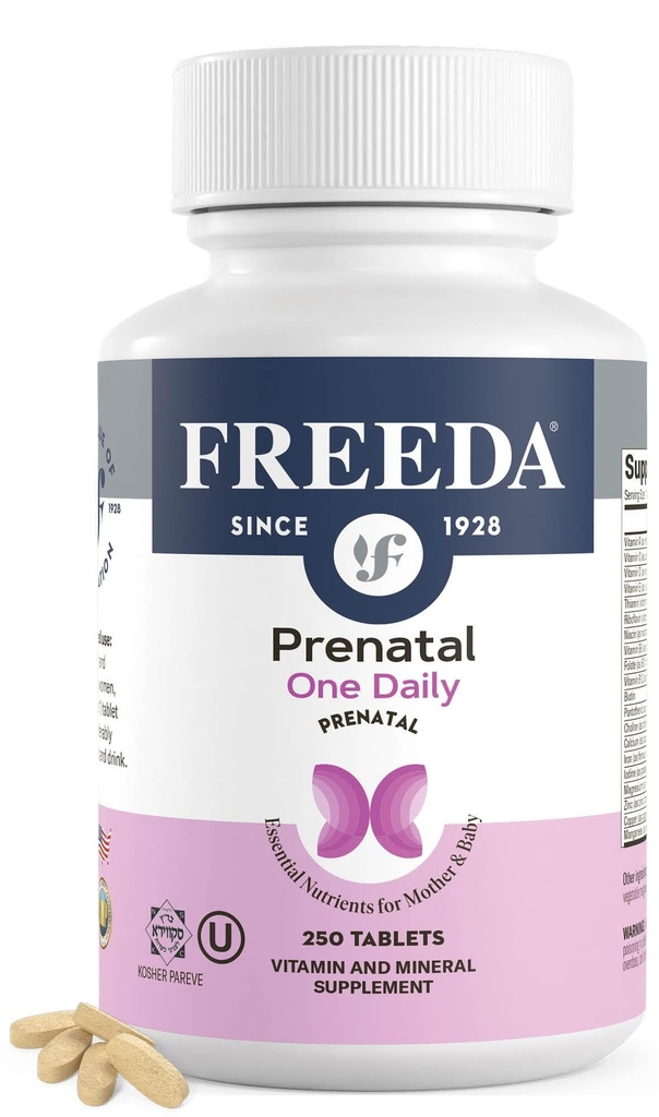 FREEDA Vitamina prenatala - Prenatala Kosher - Vitamine prenatale cu fier, acid folic prenatal, colină, vitamina D - One Daily Pre Natal Multivitamine Suport pentru gravide si femei care alăptează (250)