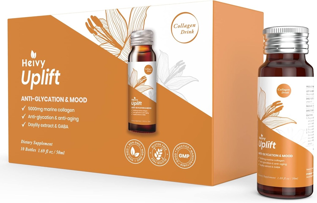 Heivy Liquid Colagen Supliment, Colagen Drink, Colagen Peptides, Age-Defying și Strălucirea Ziua ta, Frumusețea Ageless, Hidrolyzed Colagen, cu CoQ10, 1.69 fl.oz./Bottle (1 cutie,10 sticle)