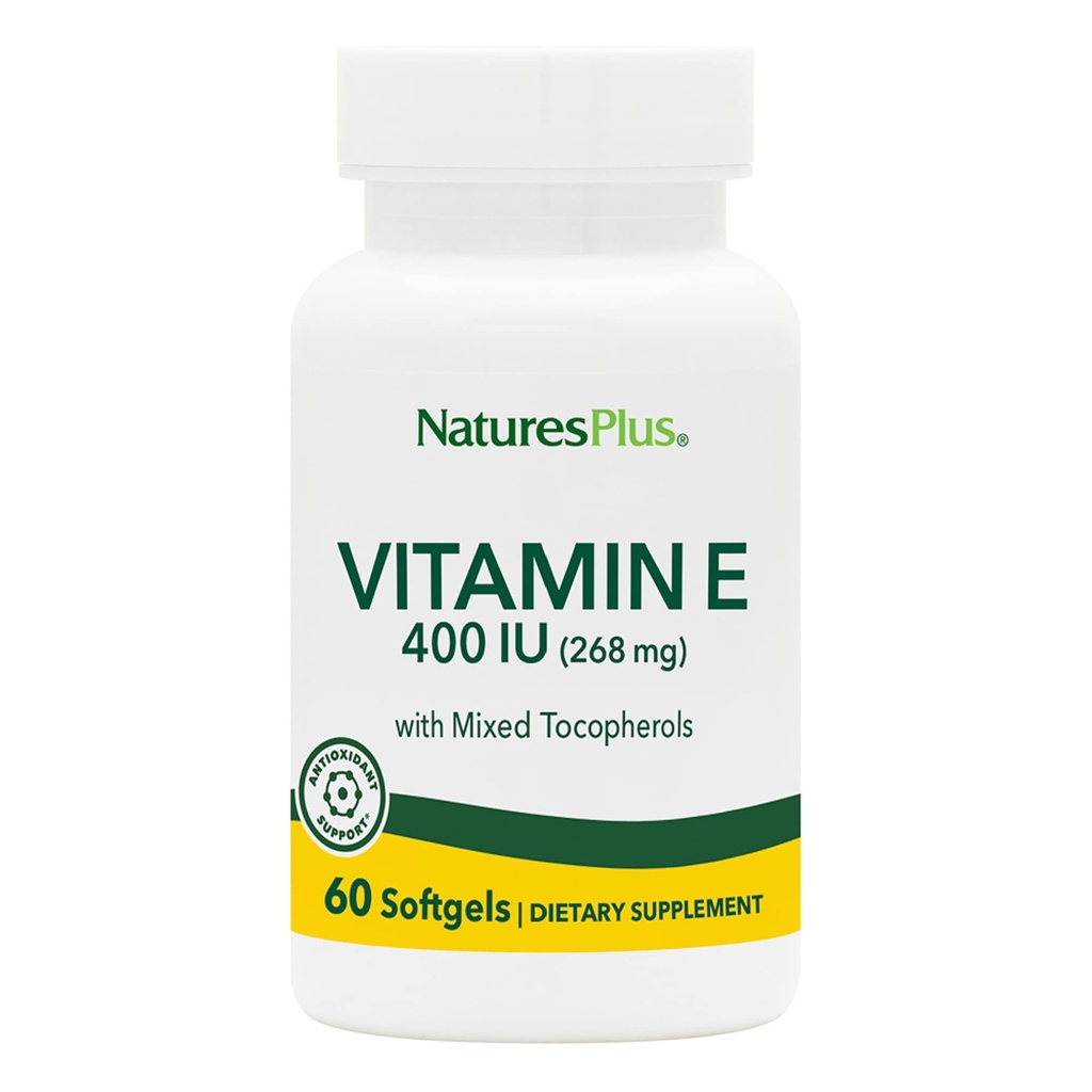 NaturasPlus Vitamina E - 400 ui Mixed D-Tocopherol, 60 Softgels - Usor de inghitit Suplimentul Vitamina E, Derivat din ulei natural de soia - Free-Radical Defense - Gluten-Free - 60 Serviri