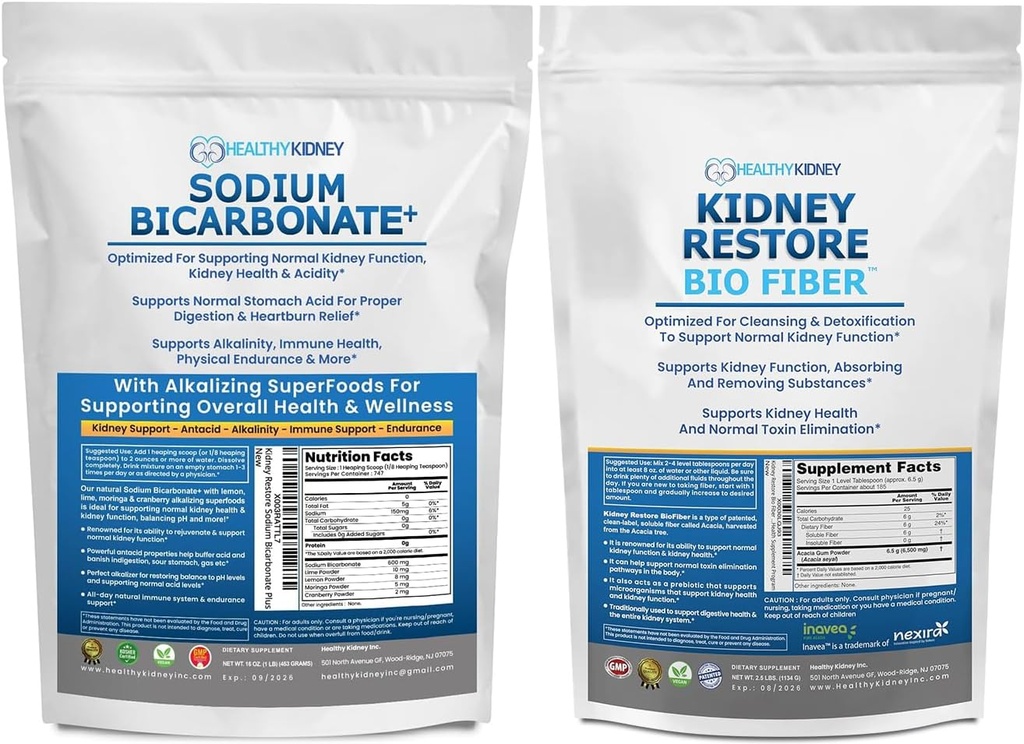 Organic Bicarbonat de sodiu Alkaline Supliment 1.5LB & Bio Fiber Rinichi Curățați Detox 2.5 LBS Bundle 