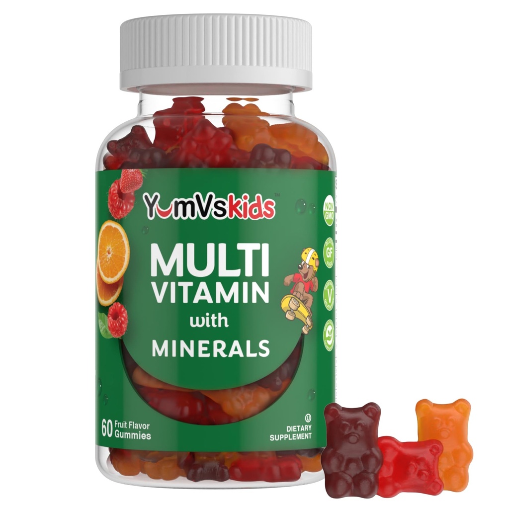 YumVs Kids Multivitamine Gummies - fructe aromate pentru copii Multivitamine - copii Vitamine Multivitamine Gummy cu 12 Minerale & Vitamine A C D3 E B6 B12 - Kosher Halal Gluten Free (60 Count)