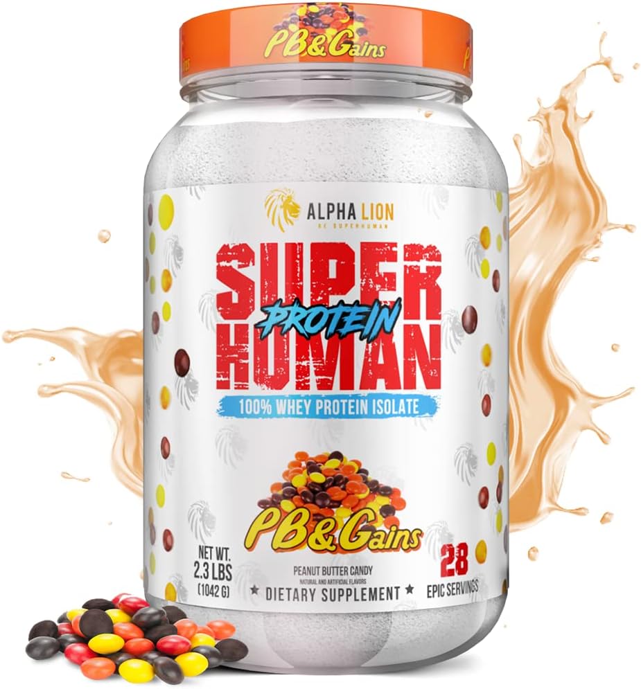 ALPHA LION Superumană Whey Pulbere de proteine, Marea Tasting pure de proteine Izolat, Carb scăzut, Zahăr scăzut, Nu Bloat Post Workout, Recuperare musculară și creștere (28 Servings, PB & Gains)