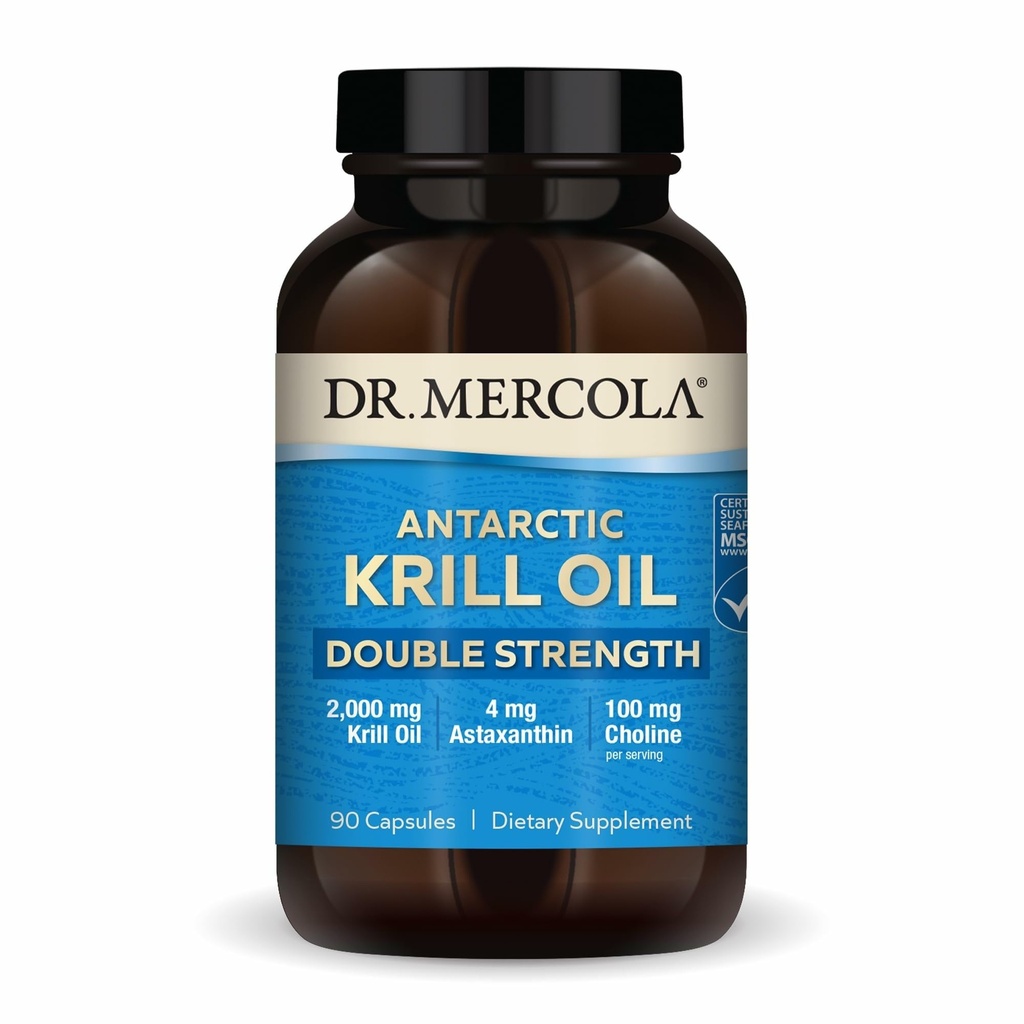 Dr. Mercola Antarctic Krill Oil Dublu Putere - 2000 mg - Omega-3 Supliment cu EPA & DHA - Suporturi Creier, Inima, Joint & Immune Health - GMO-Free & Gluten-Free - 90 capsule (30 Servings)