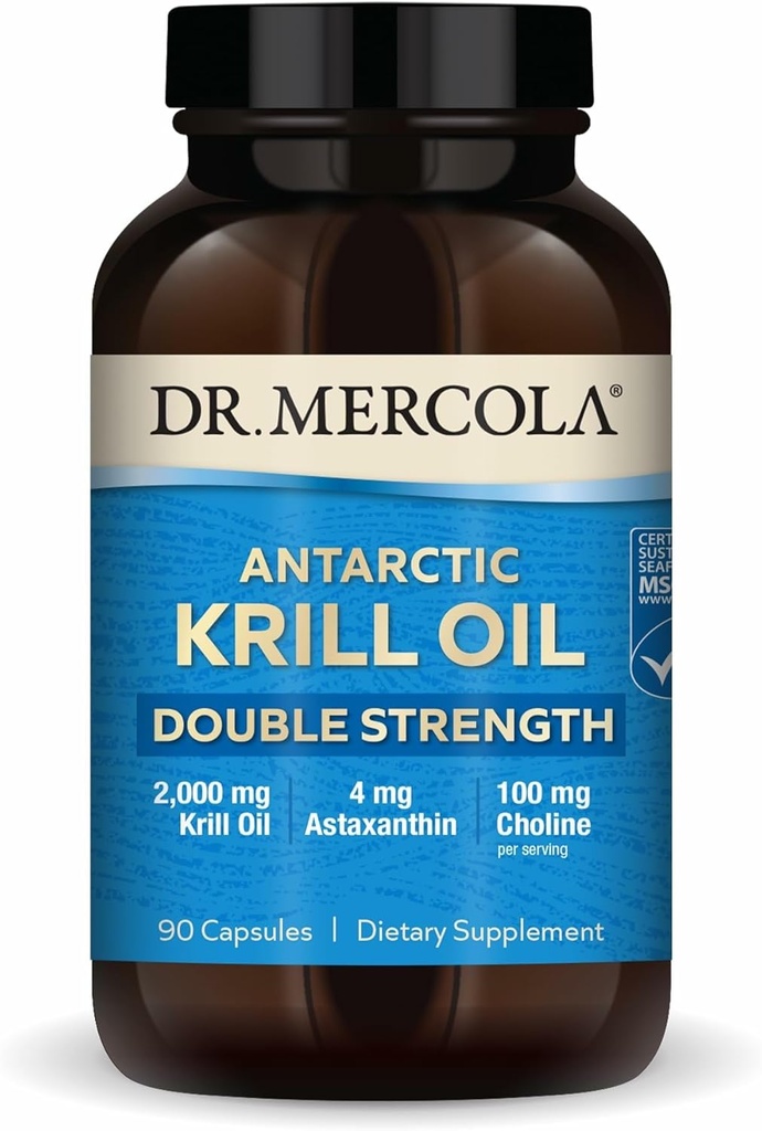 Dr. Mercola Antarctic Krill Oil Dublu Putere - 2000 mg - Omega-3 Supliment cu EPA & DHA - Suporturi Creier, Inima, Joint & Immune Health - GMO-Free & Gluten-Free - 90 capsule (30 Servings)