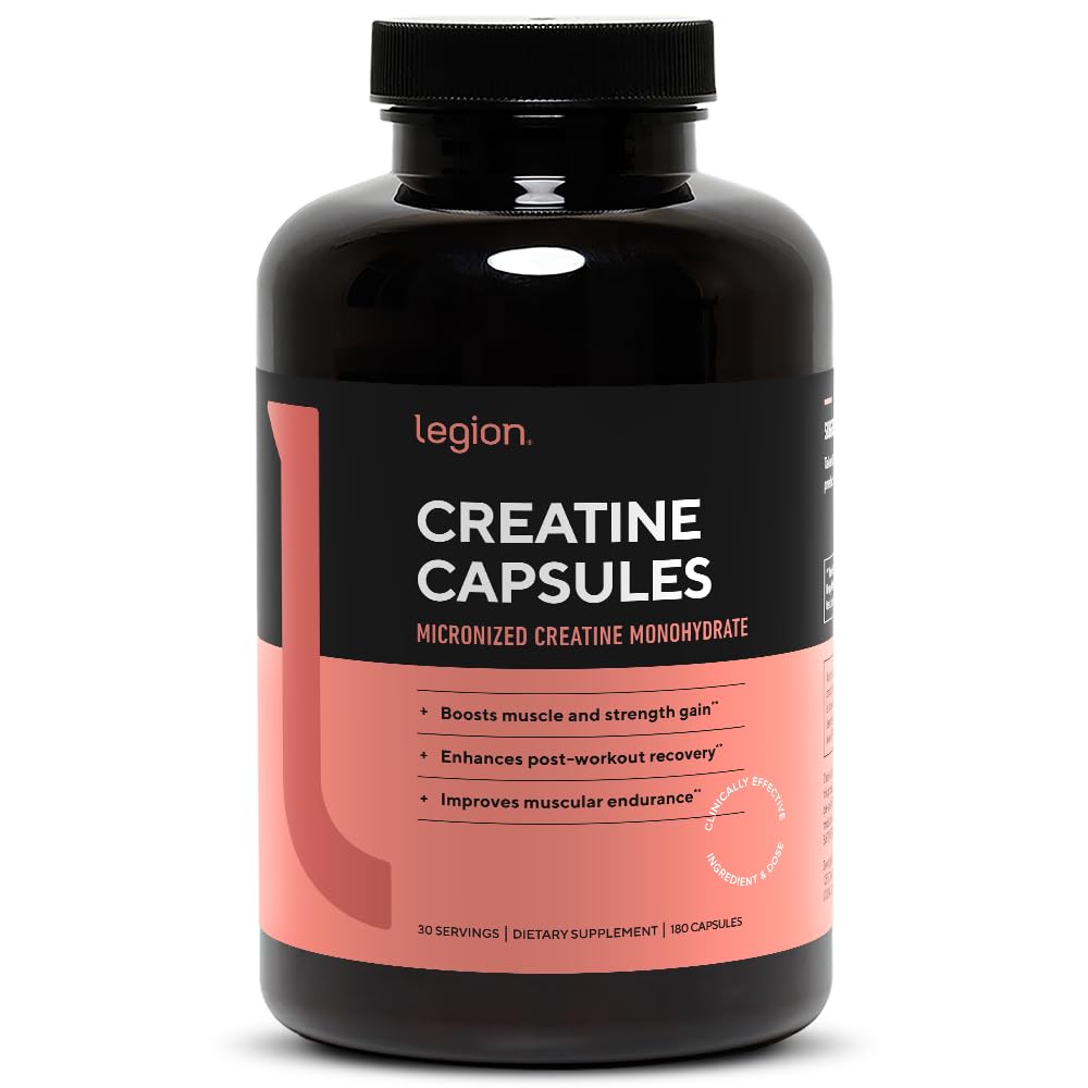 LEGION Micronized Creatin Monohidrat Supliment - Cretină Pudră curată pentru musculare Gain & Post Workout Recovery - Micronited Creatine Supplement for Maximum Absorbtion (30 Servings, Capsule)