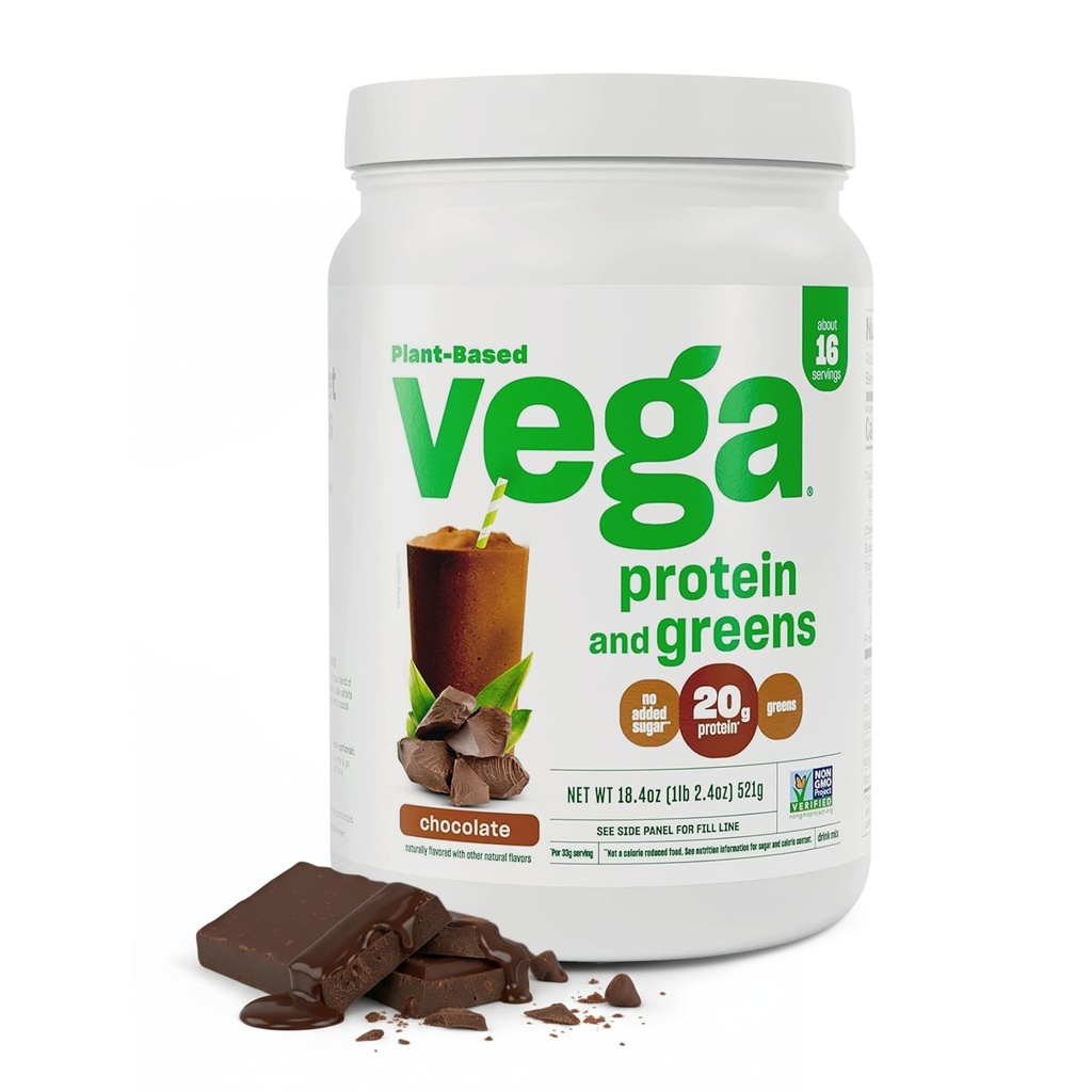 Vega Proteina si Verdes Proteine pulbere, Ciocolata - 20g plante pe bază de proteine Plus legume, Vegan, Non OMG-uri, Pea Proteina pentru Femei si Barbati, 1.2 lbs (Packing May Vary)