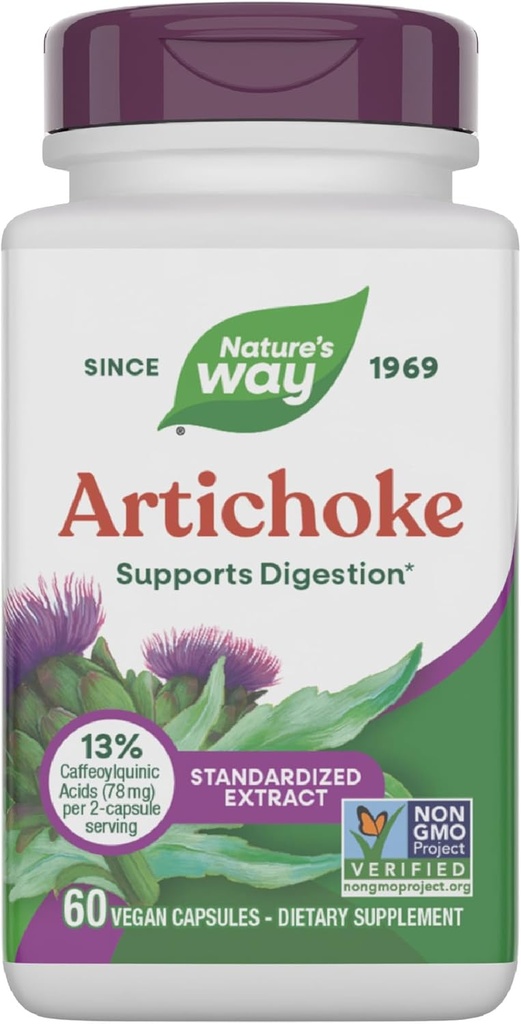 Nature's Way Artichoke, Digestion Support*, Non-GMO Project Verified, Vegan, Gluten-Free, 60 Capsules (Packaging May Vary)