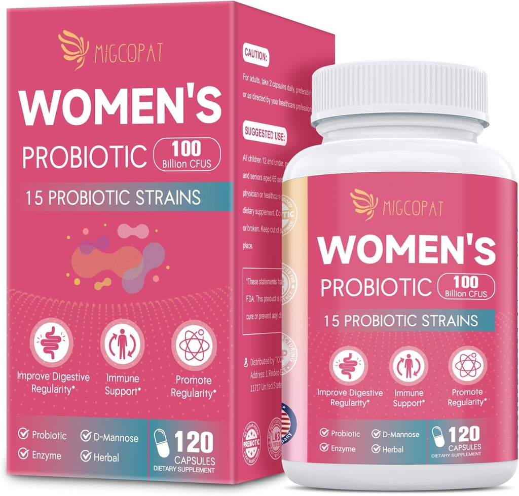 Probiotice pentru femei, 100 miliarde CFU Femei Probiotice cu prebiotice, Enzime digestive, D-Mannose & Cranberry Extract pentru Suport Imun, Vaginal & Sanatate urinara, Balanta digestiva - 120 capsule