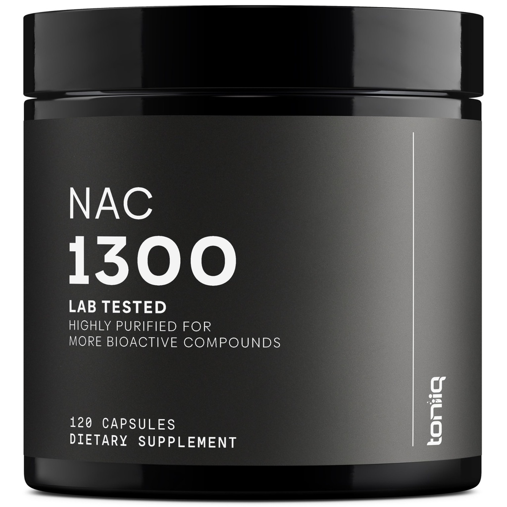 Toniiq 1300mg NAC - 2 luni de aprovizionare - Min. 98% + Puritate testată - Supliment NAC Cysteine cu concentraţie foarte mare - 120 Capsule vegetare N Acetil Cysteine - Lab TQ testate