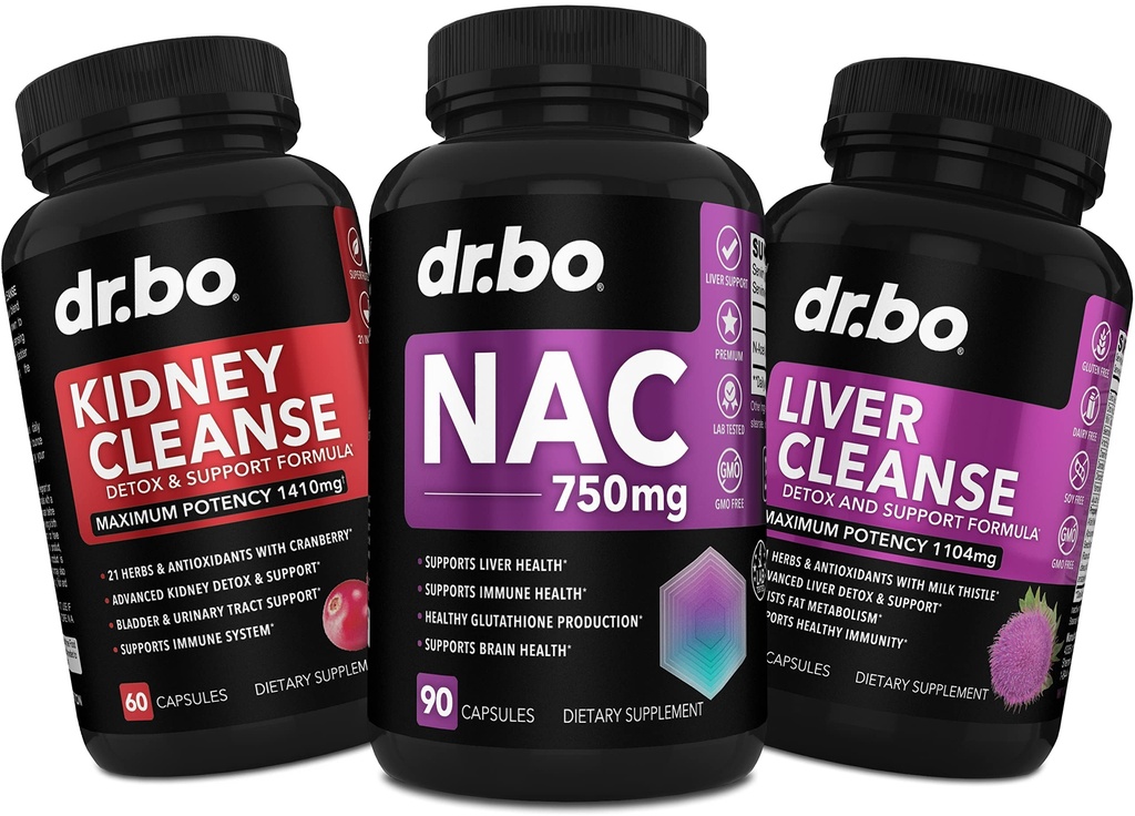 NAC Rinichi Ficat Cleanse Detoxifiere - 750 mg N Acetil Cysteine Pure Vitamină Capsule - Zilnic Ficat Dezintoxicare renala Formula pentru vezica biliara, vezica urinara Suplimente Tract & Milk Thistle