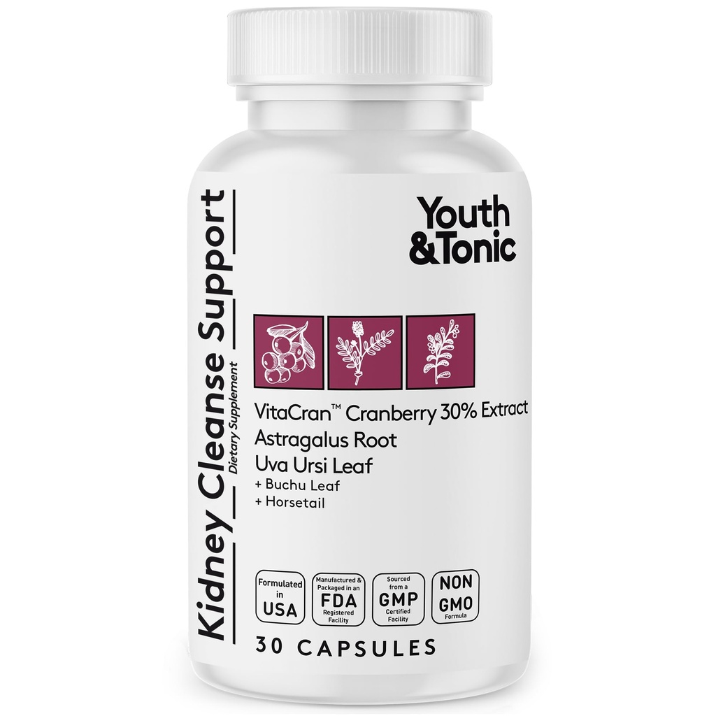 Tineret & Tonic Rinichi Curățare & Detox Supliment cu extract de cranberry - Suporturi tract urinar Sănătate, vezică urinară și rinichi - Vegan, Non-GMO - 30 Vegetarian Pilule