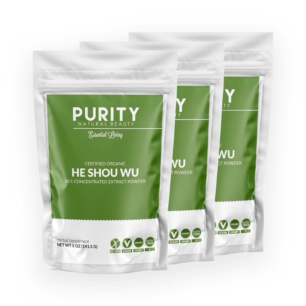 Certified Organic He Shou Wu - Sac de 5oz mare de 30:1 concentrat-Fo-ti - Extract de FOTI organic- Foti He Shou Wu Organic (Pachet de 3-15 Ounces)