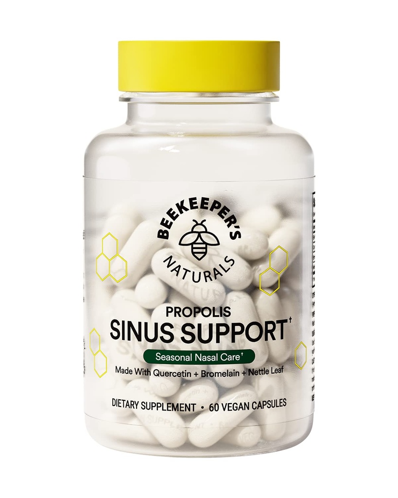 Naturals Abekeeper All Natural Sinus Support for Adulţi, Sezonier Nasal Care Relief with Propolis, Querbetin, Bromelain, Nettle Leaf, & Vegan Capsule, Blocuri sau Suppress Histamina, 60 ct