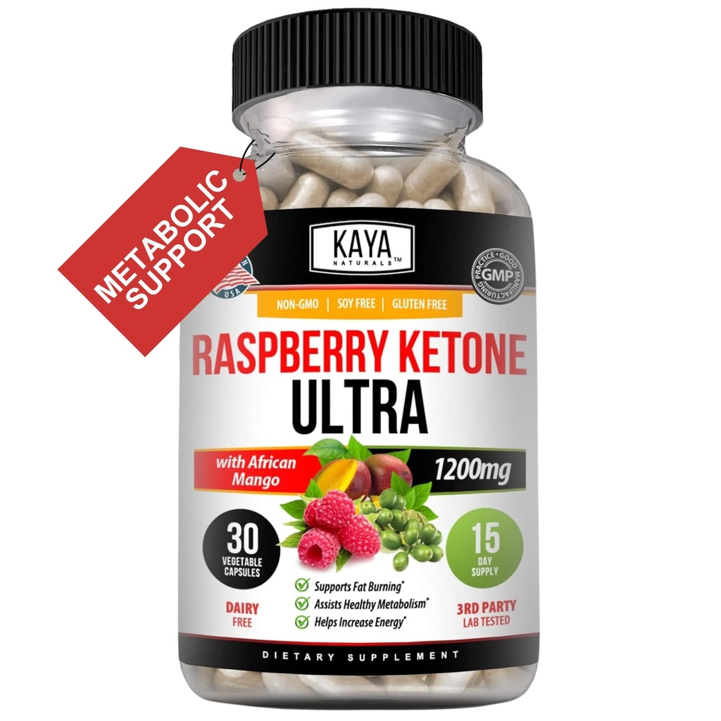Kaya Naturals Keto Diet Zmeură Cetonă - Supliment pierdere în greutate, Controlul apetitului, Boost Metabolism - 30 Conte...