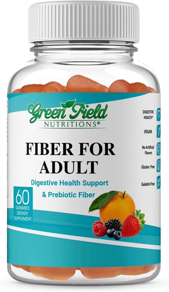 Greenfield Nutritie: Gume de halal Fibra pentru adulti de la prebiotice solubile Cicoare pentru suport digestiv si Gut, Suport imun, Non-GMO, Gelatină gratuit, Gluten gratuit 60 Contes, Vitamine Halal