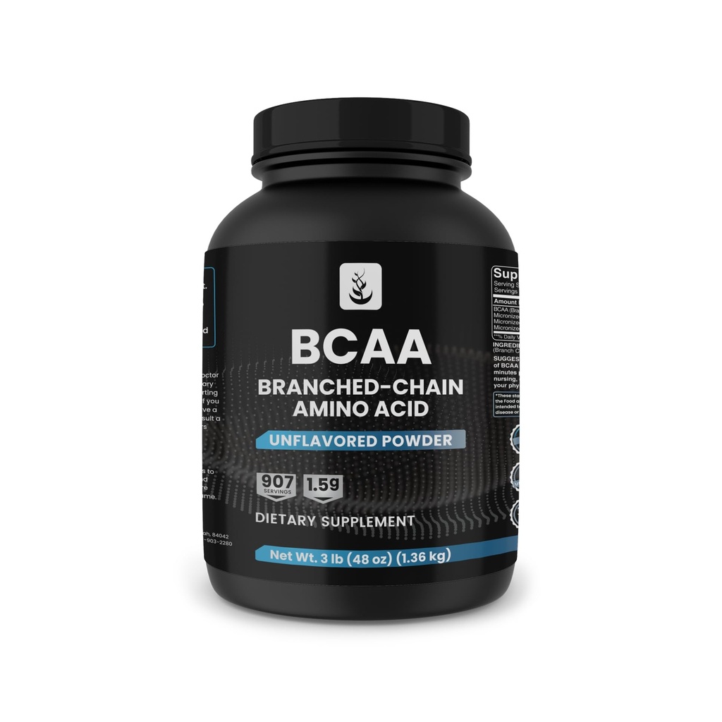 INGREDIENTE ORIGINALE PURE 2:1 BCAA Pulbere, 3 lbs, Aminoacidi cu lanț ramificat, nearomate, 907 Serviri, întotdeauna pure, fără aditivi sau Fillers