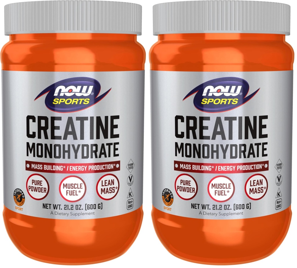 Now Sports Nutrition, Creatine Monohidrat Powder, Mass Building*/Energy Production*, 21.2-Ounce (Pachet de 2)