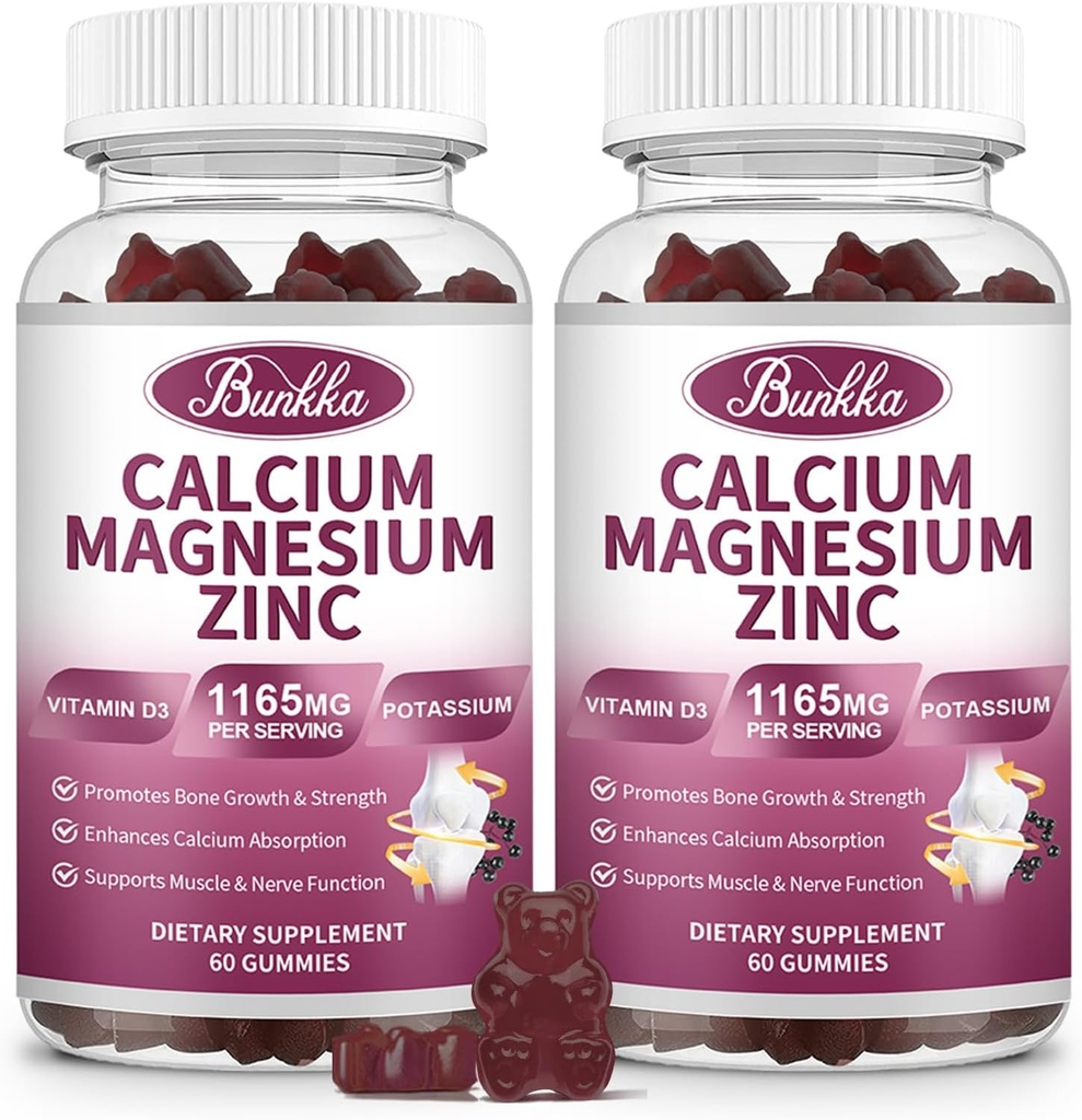 Gume de zinc de calciu Magneziu cu glicinat de magneziu 200mg, Potasiu, D3, Moss de mare, Calm Mood & Sleep Support- Copii & Adulți 2 Pack