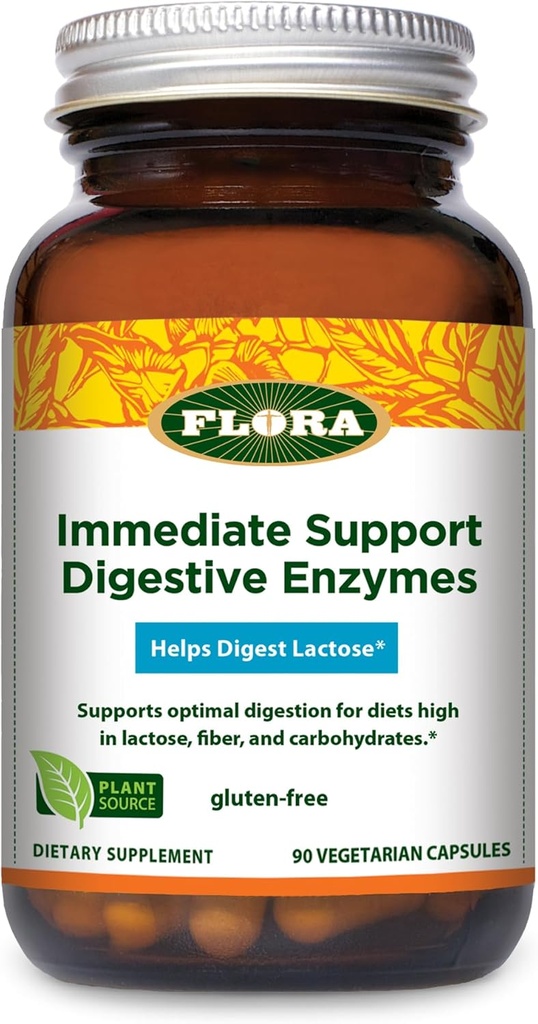 Flora de alegere a lui Udo - Enzime digestive de sprijin imediat - Suportă Digestie Lactoză, Blooting, Arsuri la stomac & Gaz - Conține 7 enzime - Gluten-Free - 90 Capsule vegetariene