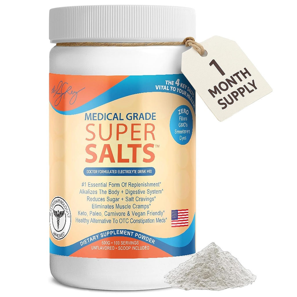 Liz Cruz Super Salts - Electroliti, Hydrating Powder w/ Sodium, Magneziu, Calciu, Potasiu, Curbs Cravings, Fără zahăr sau arome artificiale